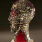 Red Oval Bust with Silver Leaf