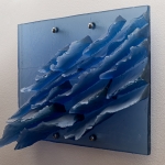 Zora Palova,LANDSCAPE ON DANUBE,2021,mould-melted,cut blue glass+metal hang.parts,50x75x20cm