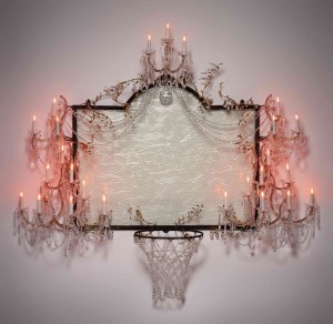 David Hammons, Untitled, 2000. Crystal, brass, frosted glass, light fixtures, hardware and steel. H 77, W 87, D 25 in. courtesy: phillips auctions